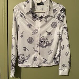 Y2K Anxiety Dragon Print Long Sleeve Sz S